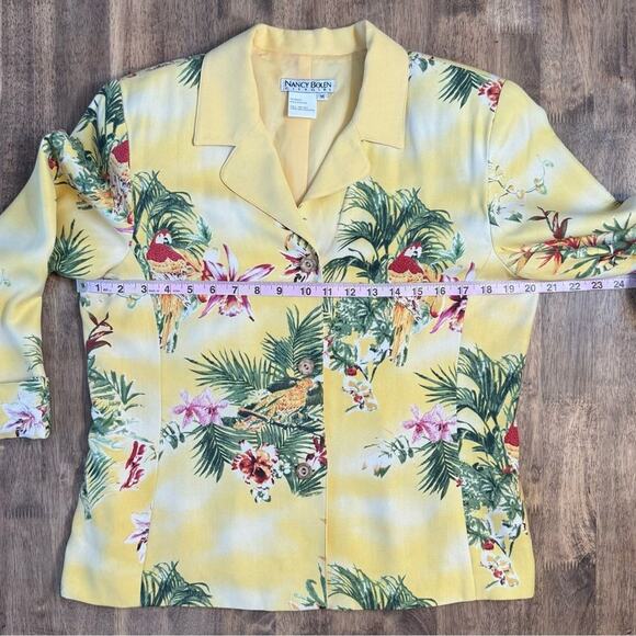 VTG Tropical Blazer 100% Silk Floral Parrot Hawaiian Nancy Bolen Yellow Medium - Picture 6 of 10